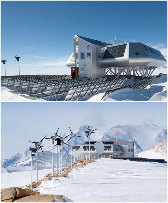 Все потребности в электричестве покрываются за счет альтернативных источников энергии, правильной конструкции объекта и эффективного утепления (Princess Elisabeth, Антарктида). 