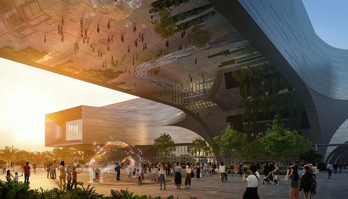 Новый Научный центр имеет «парящую» структуру, чтобы увеличить наземную площадь, которая будет превращена в общественное пространство (концепт Science Center). | Фото: channelnewsasia.com.