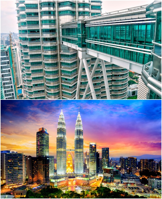 В любое время суток башни-близнецы Петронас являются ориентиром, а смотровой мост – главной обзорной площадкой Куала-Лумпур (Малайзия).