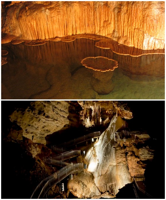 Пещера может похвастаться как природными шедеврами, так и рукотворными (Onondaga Cave State Park, США).