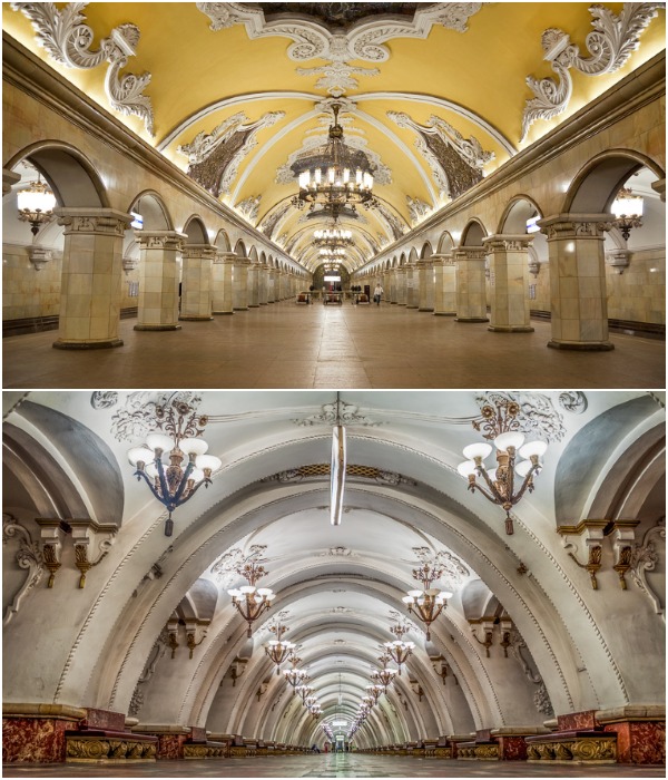 Некоторые станции Московского метро больше похожи на залы королевских дворцов, нежели на транспортные узлы.