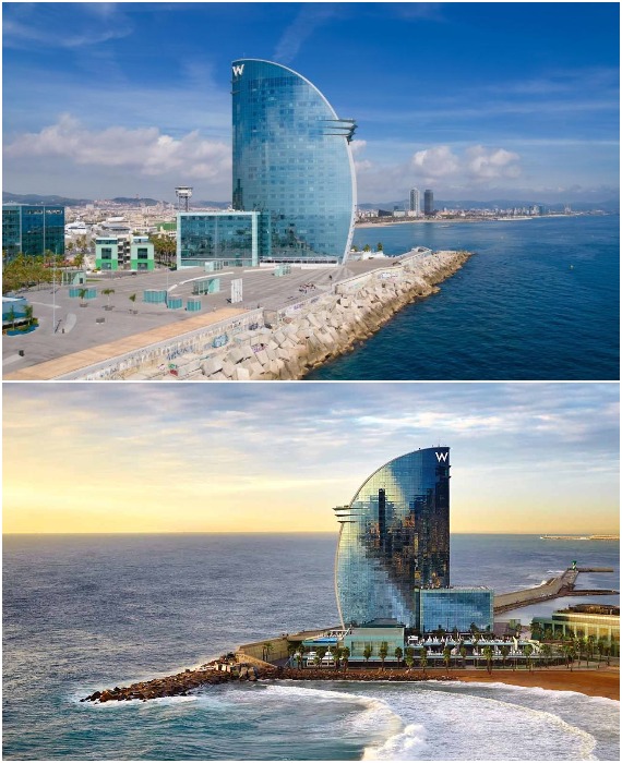 Отель W в Барселоне – прекрасный пример достижений современных технологий в стеклянной архитектуре (автор Рикардо Бофилл).