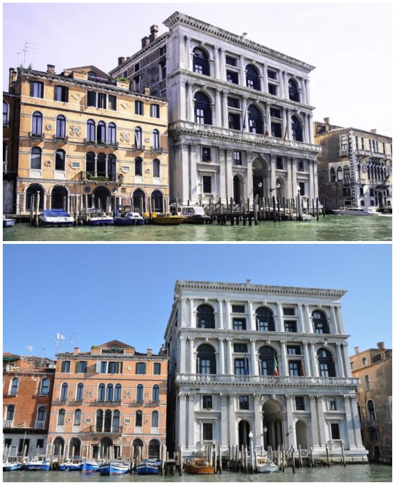 Парадный вход Палаццо Гримани ди Сан Лука возвышается над всеми резиденциями и дворцами канала (Венеция, Италия).