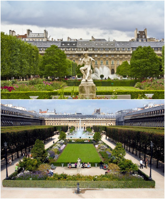 Парковая зона до сих пор является излюбленным местом отдыха горожан и гостей Парижа (Palais Royal, Франция).