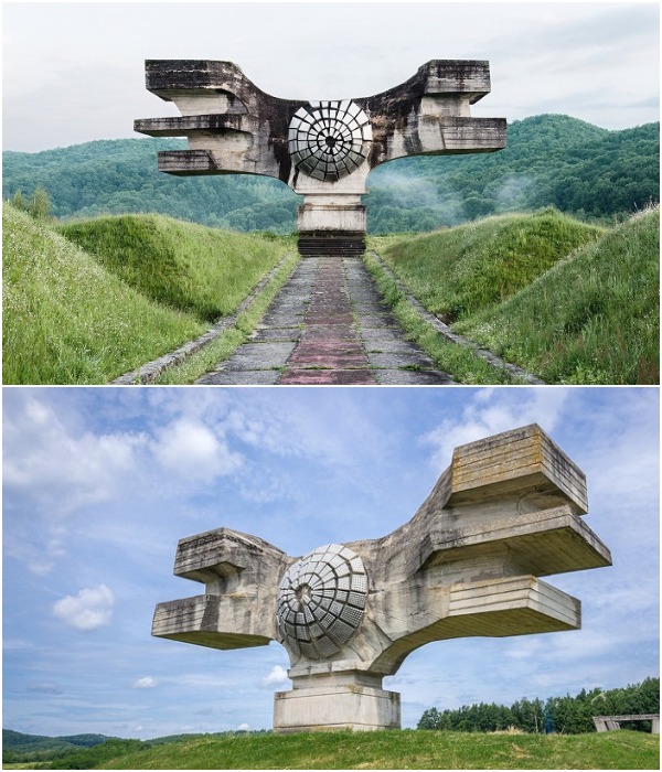 10-метровая железобетонная конструкция с размахом «крыльев» в 20 метров, олицетворяет победу народа социалистической Югославии над оккупантами (Подгарич, Хорватия).