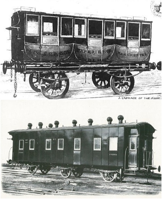 Первые пассажирские вагоны особым комфортом не отличались, но двигались значительно быстрее чем конные экипажи.