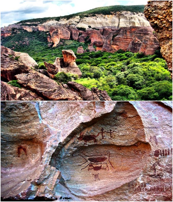 В Парке Серра-да-Капивара обнаружена пещера, хранящая скальные рисунки древних людей (Бразилия).