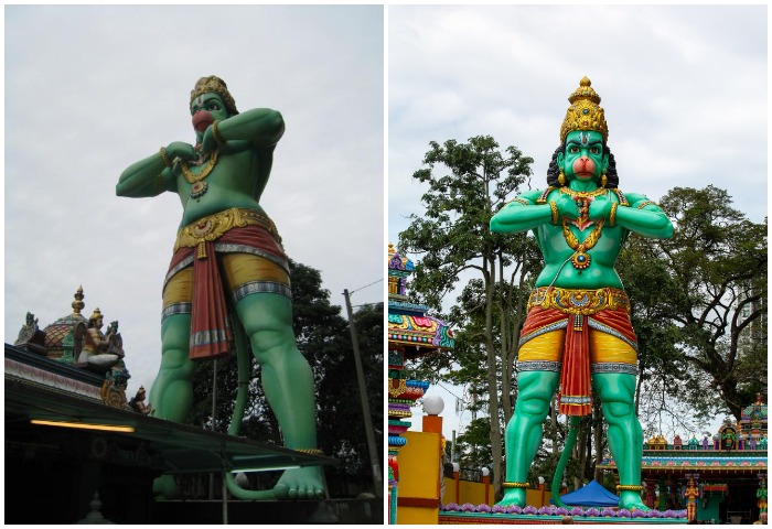 У входа в Пещеру Рамаяна установлена зеленая статуя Ханумана – преданного слуги бога Рама (Batu Caves, Малайзия).