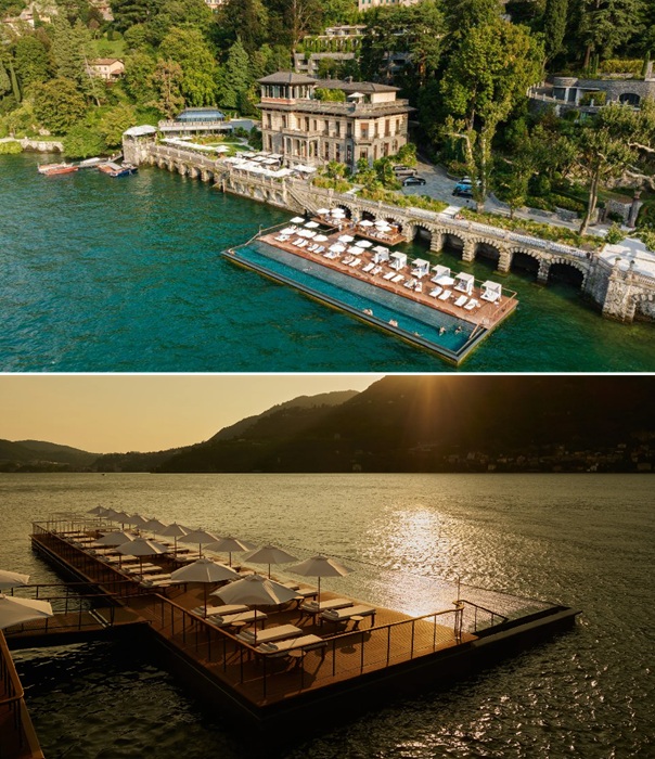 Органичная интеграция ультрасовременного бассейна в композицию исторической виллы Роккабруна (Mandarin Oriental, Италия).