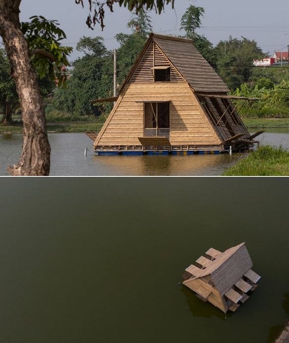 Экстерьер Nha Tre Floating вдохновлен традиционной архитектурой Nha Rong — типом вьетнамского загородного дома.