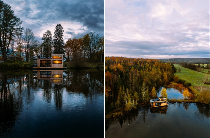 Плавучий дом Minibora на озере в Бери (Канада).