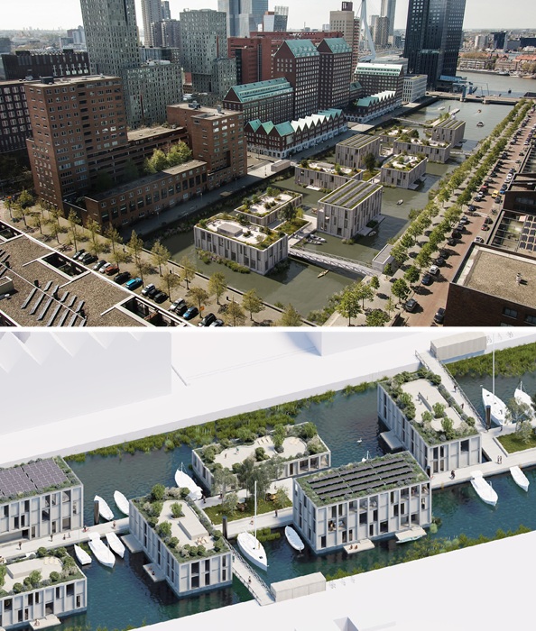 Заброшенный док Спурвегхавен вскоре станет местом строительства крупнейшего плавучего жилого комплекса в Европе (цифровая визуализация).