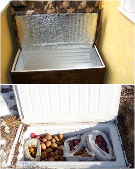 Нерабочий холодильник можно использовать в качестве подвала как на балконе, так и на приусадебном участке.