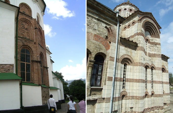 На территории Киевской Руси строительство с использованием плинфы началось лишь в XI веке (фрагмент стены Софийского собора в Киеве и храм Иоанна Предтечи в Керчи, IX век).