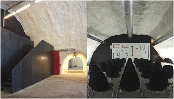 Все основные помещения и гаражи для спецтранспорта находятся в рукотворных пещерах (Пожарная часть Магрейд, Италия).