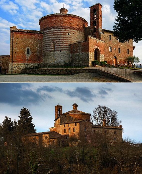 На протяжении многих веков средневековую святыню перестраивали и расширяли (Cappella di San Galgano, Кьюздино).