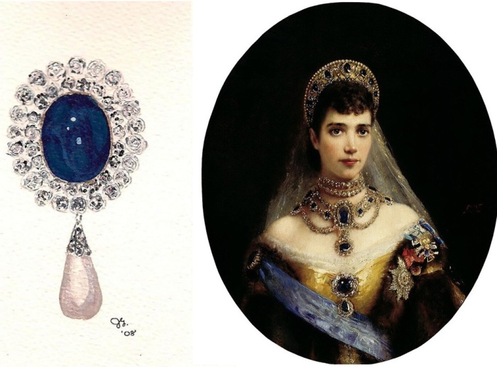 Роскошный комплект в полном составе можно увидеть лишь на портрете Марии Федоровны – жене императора Александра III и матери Николая II.