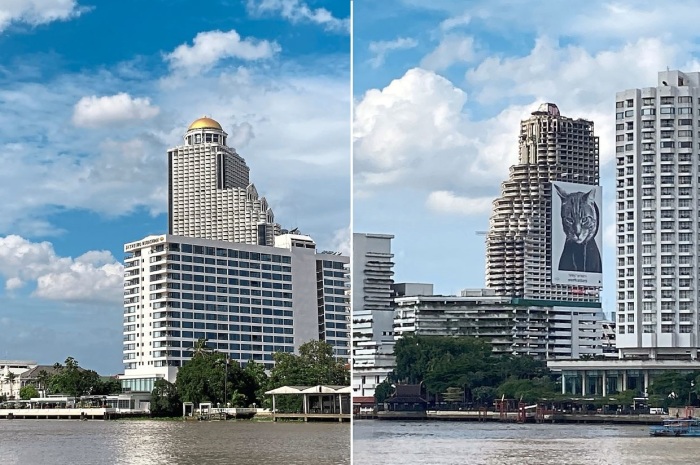 Башня-близнец State Tower и бетонный скелет Sathorn Unique Tower (Бангкок, Таиланд).