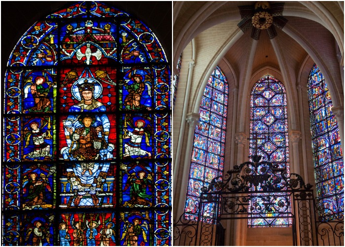 Витражи собора сохранили чрезвычайную насыщенность и чистоту красок, секрет которых разгадать не удалось (Шартр, Франция).