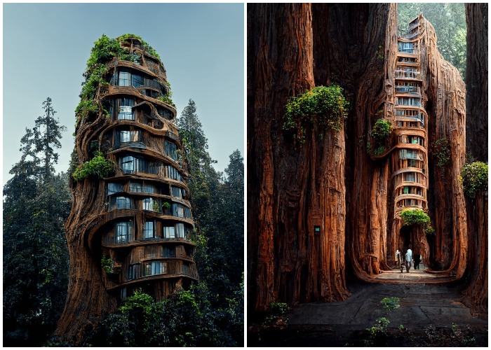 Индийский архитектор и нейросеть Midjourney создали концептуальный проект домов-деревьев для идеального жилого комплекса (концерт Symbiotic Architecture).
