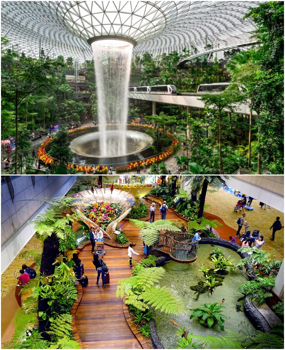 Новое дополнение к аэропорту Jewel Changi с его экзотическими садами и самым высоким водопадом мира стало идеальной моделью дизайна аэропортов будущего (Сингапур).
