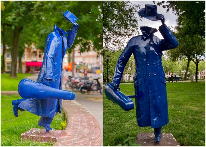 Тот случай, когда встреча с человеком без головы может поднять настроение и вызывать улыбку (Скульптура «Бегущий человек со скрипкой», Амстердам).