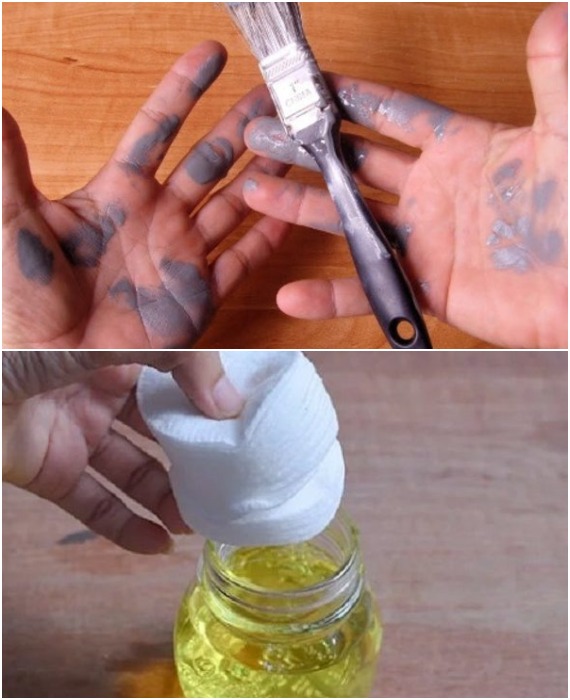 Растительным маслом можно очистить руки, стекло, металл и любые гладкие поверхности от свежей краски.