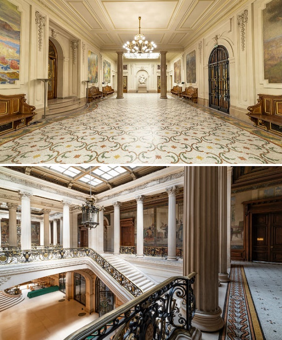Величественное убранство интерьеров и лестниц Академического дворца Сорбонны (Париж, Франция).