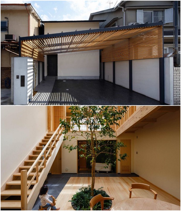 За невзрачным входом в дом прячется функциональная планировка с ноткой сентиментальности (Киото, Япония).