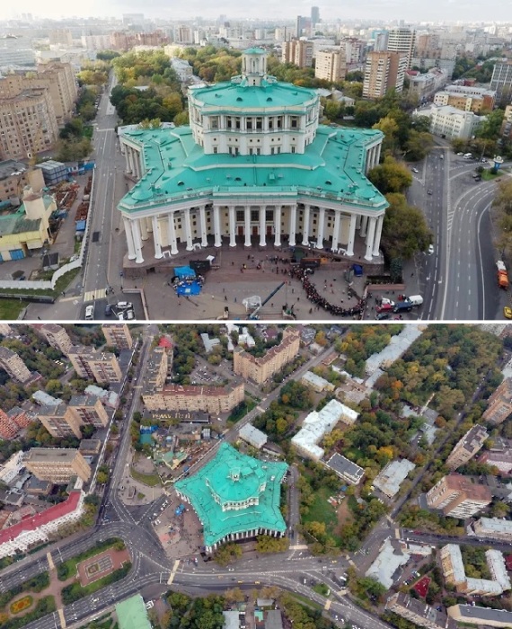 Узнаваемый символизм также приветствовался (Здание Театра Красной Армии, авторы проекта Каро Алабян, Василий Симбирцев и Борис Бархин).