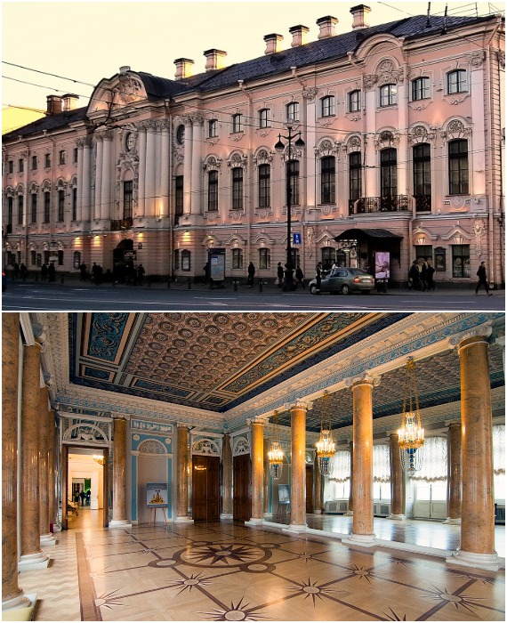 В оформлении фасада и интерьеров Строгановского дворца угадывается русское барокко (Санкт-Петербург).
