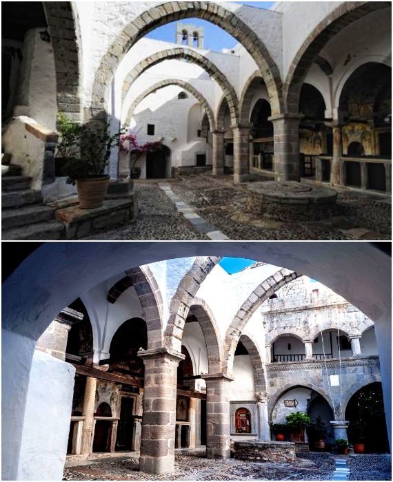 Внутренний двор одного из сооружений монастырского комплекса на острове Патмос (монастырь Святого Иоанна Богослова, Греция).