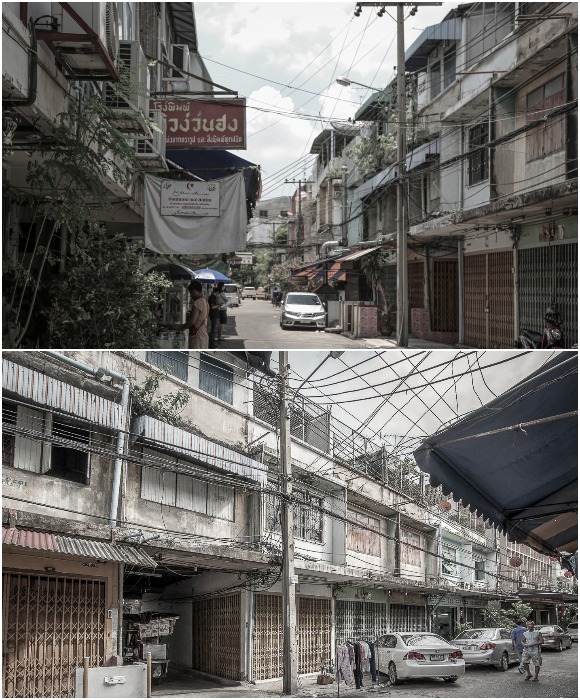 Аварийные магазины в старом районе Бангкока требовали реконструкции (район Патумван).