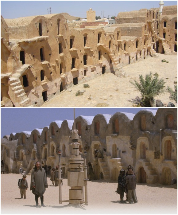 Безлюдные улочки старинного городка стали местом съемки сцены «Звездных войн» (Tataouine, Тунис).