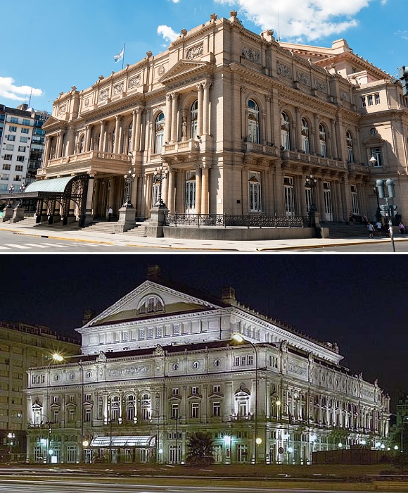 Фасад оперного театра Колон выполнен в роскошном стиле ренессанс (Буэнос-Айрес, Аргентина).
