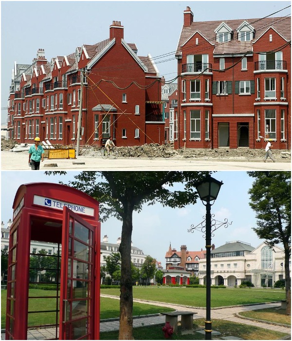 Для строительства района-двойника британских городов приглашались строители из Великобритании (Thames Town, Китай).