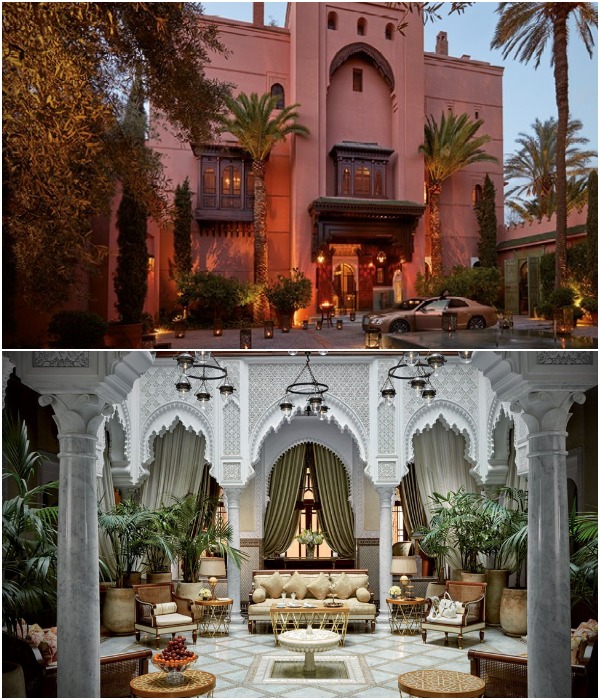 Любители роскоши по достоинству оценят изысканный интерьер обширной марокканской резиденции площадью 1,8 тыс. кв. метров, с частным садом и бассейном (The Grand Riad, отель Royal Mansour).