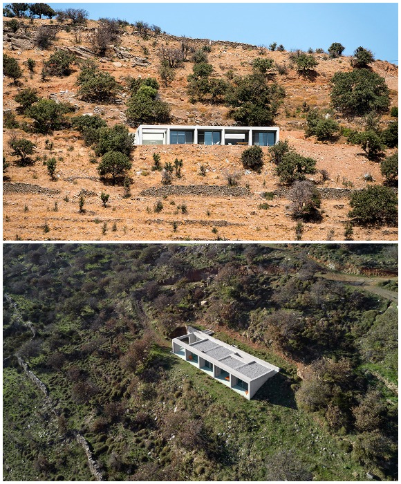 «Параллельный дом» – одна из трех экспериментальных загородных резиденций, построенных на склоне горы (Греция). 