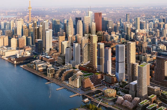 Реновация набережной Торонто нацелена на создание экологически чистого района с доступным жильем и вертикальным озеленением всех архитектурных объектов (концепт Quayside).