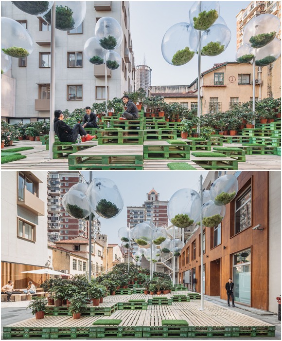 Urban Bloom – интересный пример городского дворика, который можно организовать на любой свободной площадке (Шанхай, Китай).