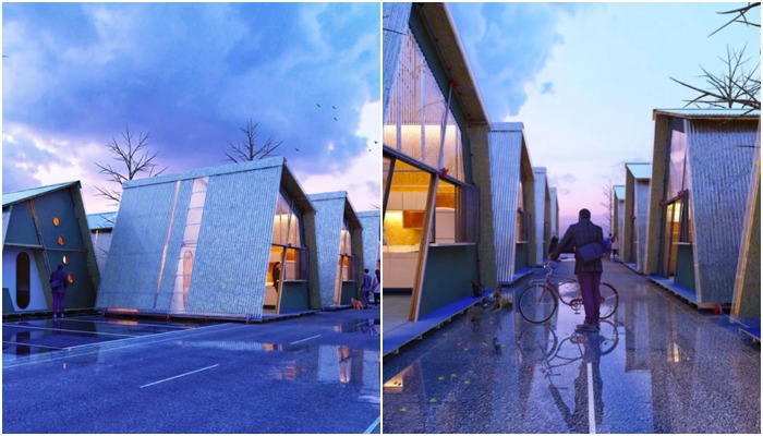 Автор проекта предлагает часть парковок превратить в городки для тех, кто не имеет собственного жилья и построить микродома Urban Camp (цифровая визуализация).