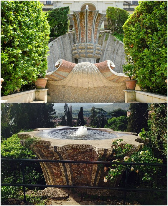 Фонтан дель Биккьероне напоминает кубок, переполненный водой, который стоит в гигантской ракушке (Villa d’Este, Италия).