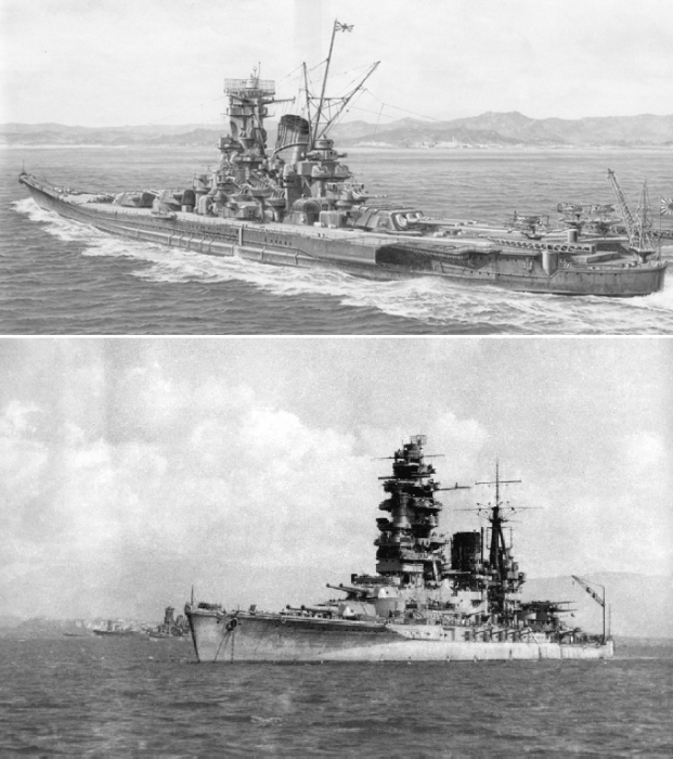 Японский суперлинкор типа Musashi и крупнейший корабль Второй мировой войны – Yamato (Mitsubishi Motors).