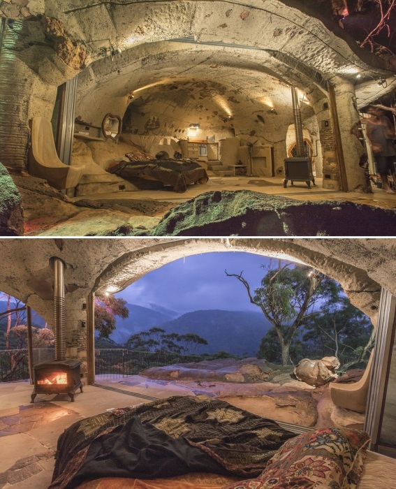 «Пещерный» интерьер идеально сочетается с живописным окружением (Enchanted Love Cave, Австралия). 