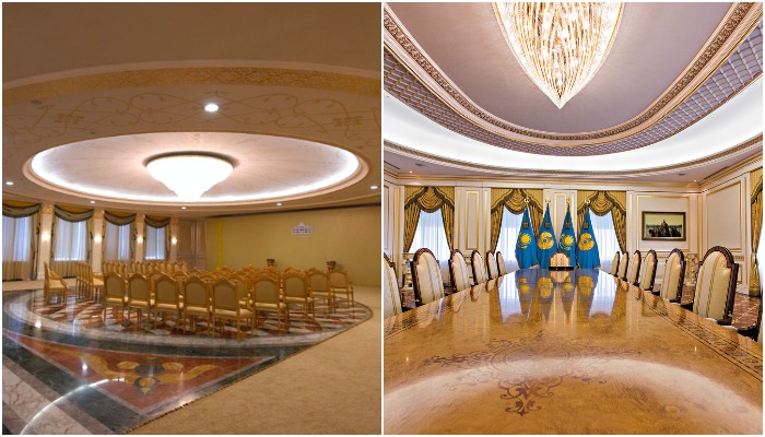 Интерьер Мраморного и Золотого залов для встреч и переговоров («Акорда», Нур-Султан). 