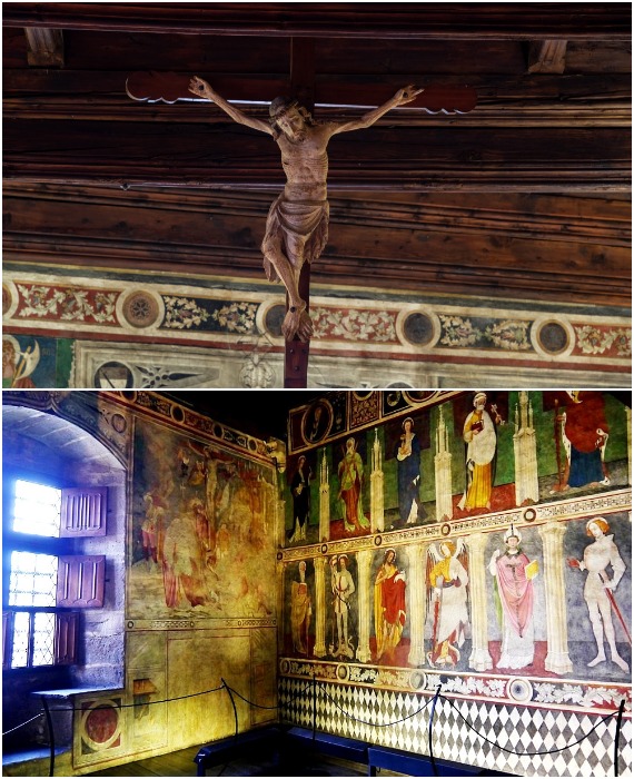 В семейной часовне восстановили фрески и алтарь (Castello di Fenis, Италия).