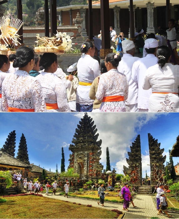 В культовых ритуалах и праздниках принимают участие лишь индуисты (Pura Ulun Danu Beratan, о-в Бали).