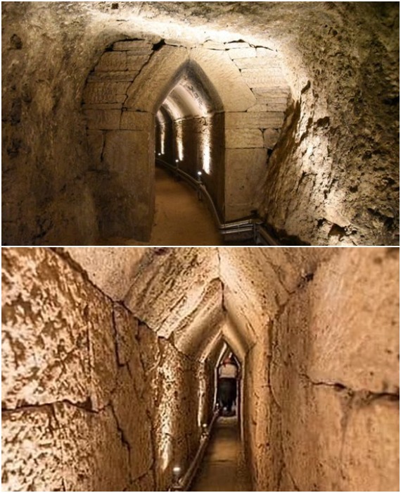 Туннель Эвпалиноса, протяженностью чуть более километра, местами надежно укреплен, что позволило сохраниться древней структуре до наших дней (Самос, Греция).