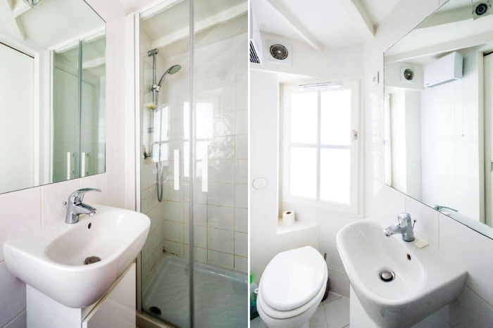 Благоустроенная ванная комната в крошечных апартаментах Парижа, которые можно забронировать на Airbnb.