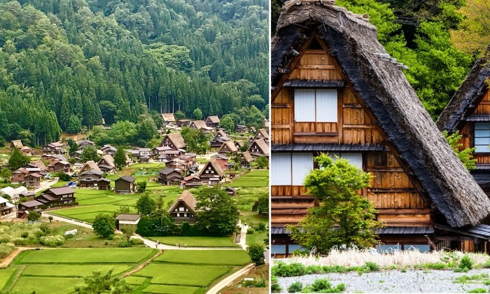 Сиракава-го – сказочная деревня с замечательными традиционными японскими домами, построенными в древнем стиле под названием гассё-дзукури (Япония).